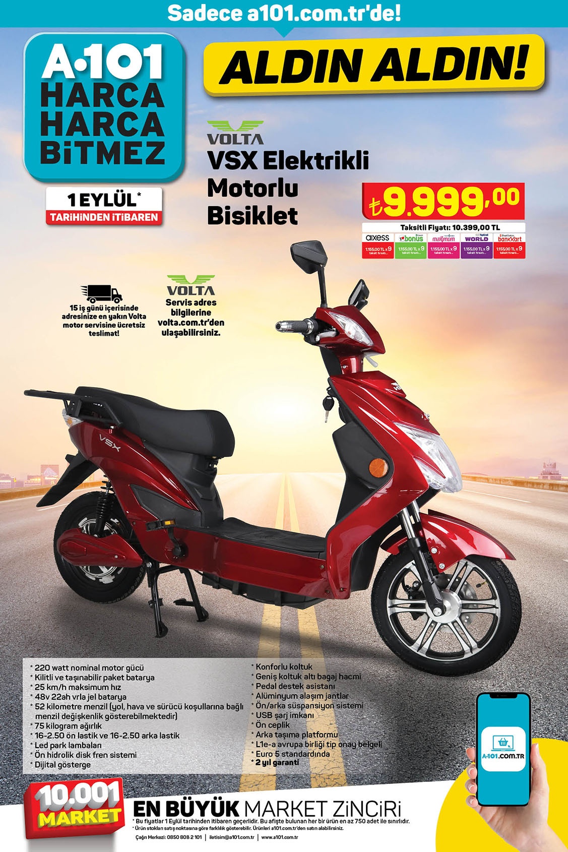 A101’de Volta Elektrikli Motosiklet satışta! 9 taksit ucuz fiyat! Hemen 2 Eylül 2022 fiyat listesine bakın!